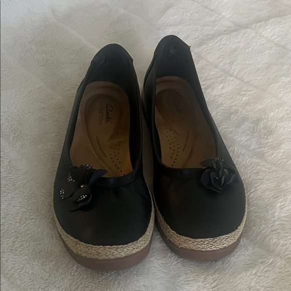 Clarks Shoes - Clarks Black Flats with Floral Accent